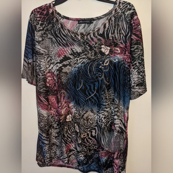 Maccine Embellished Multicolour Top w Patterns, Sparkles and Florals, Women XL - Picture 2 of 9